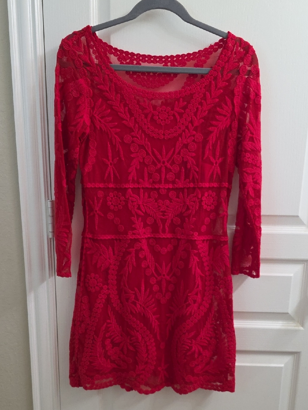 Express Red Lace Long Sleeve Cocktail Dress